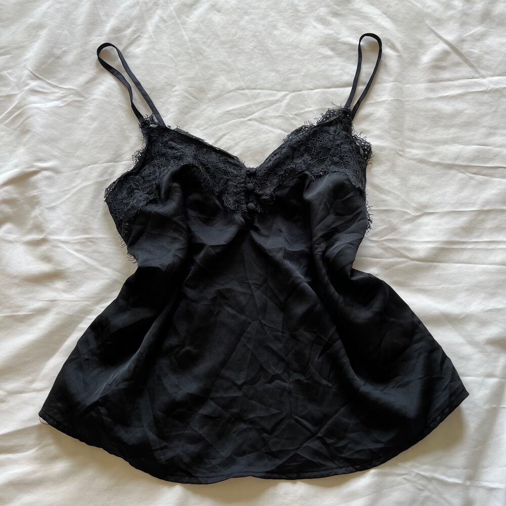 Vintage abercrombie & fitch satin black lace babytoll cami tank size S